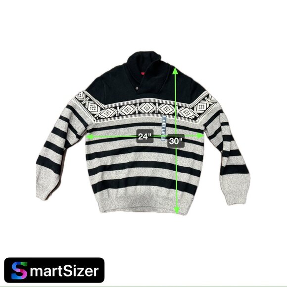 Chaps Mens NE2XL Shawl Collar Knit Sweater Black & Gray Striped Geometric Patter - Picture 7 of 9
